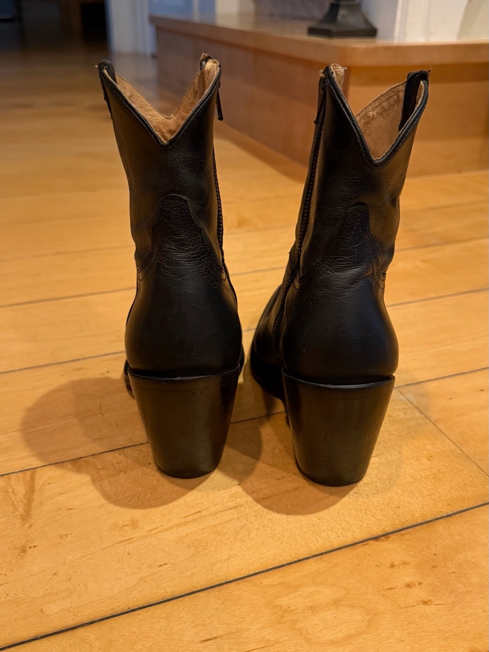 Lucchese Black Leather Western Zip-Heel Ankle Boots - Picture 3 of 9